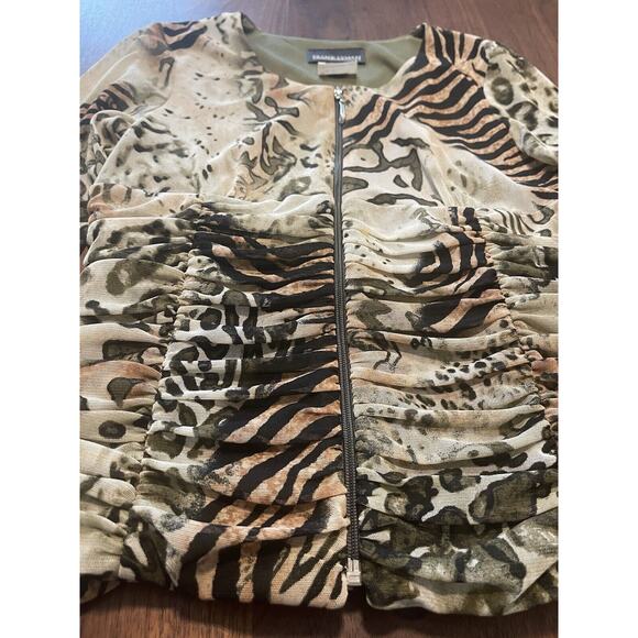 Frank Lyman jacket blazer 4 leopard ruffled mesh full zip long sleeve womens - Picture 2 of 12